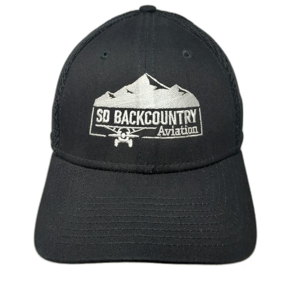 New Era Baseball Cap Black XL SD Backcountry Aviation Mountain Mesh Fitted Hat